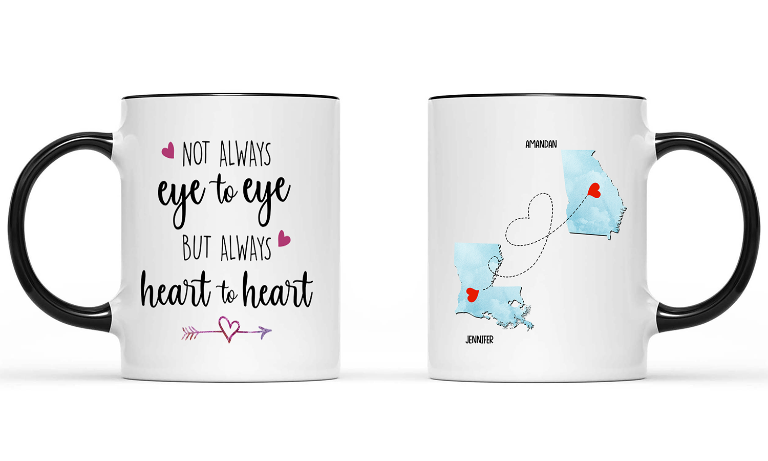 Personalized, Long Distance, Not Always Eye To Eye But Always Heart To Heart, Gift For Mom Accent Mug