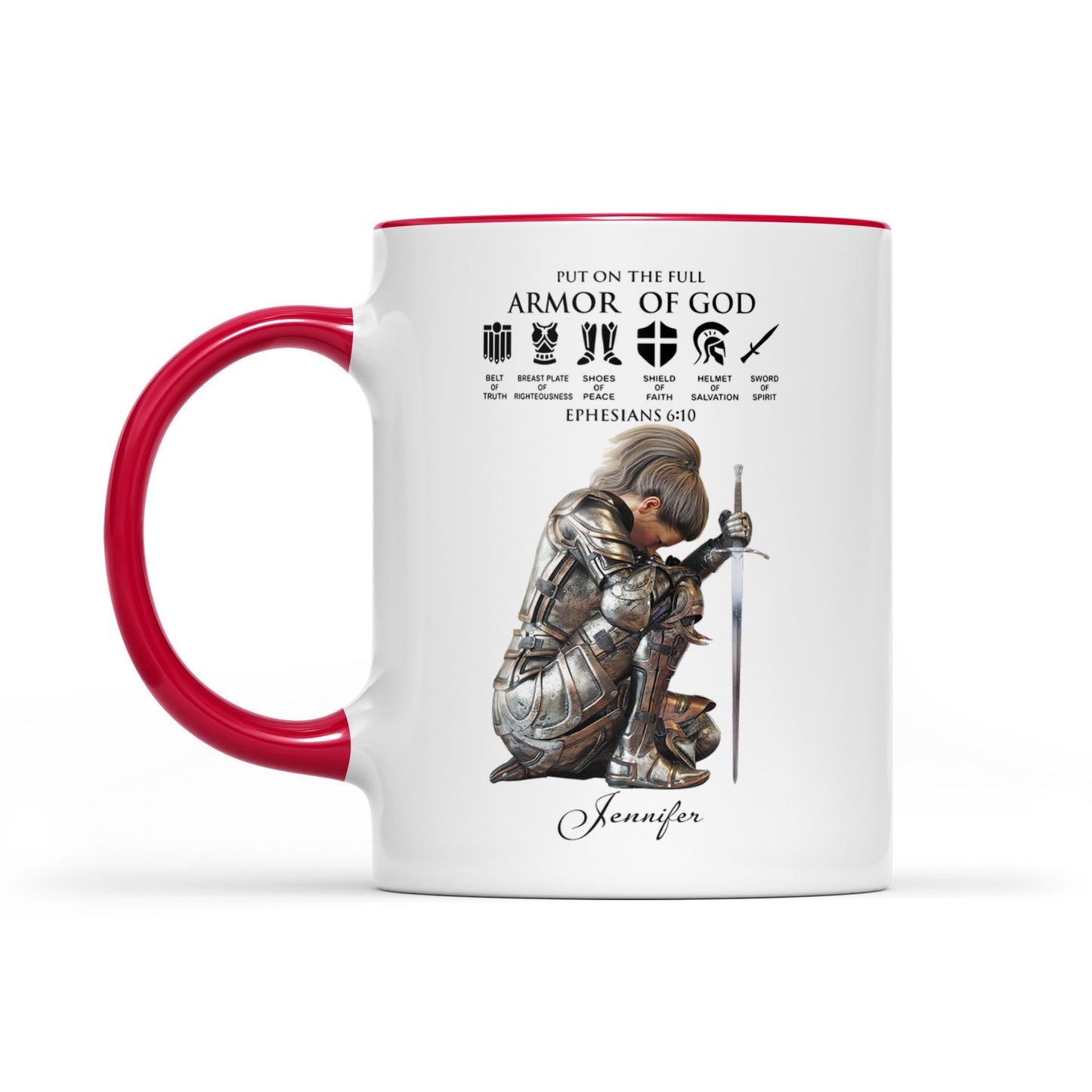 Personalized Woman Warrior of God Put On The Full Armor of God Ephesians 6-10 Accent Mug