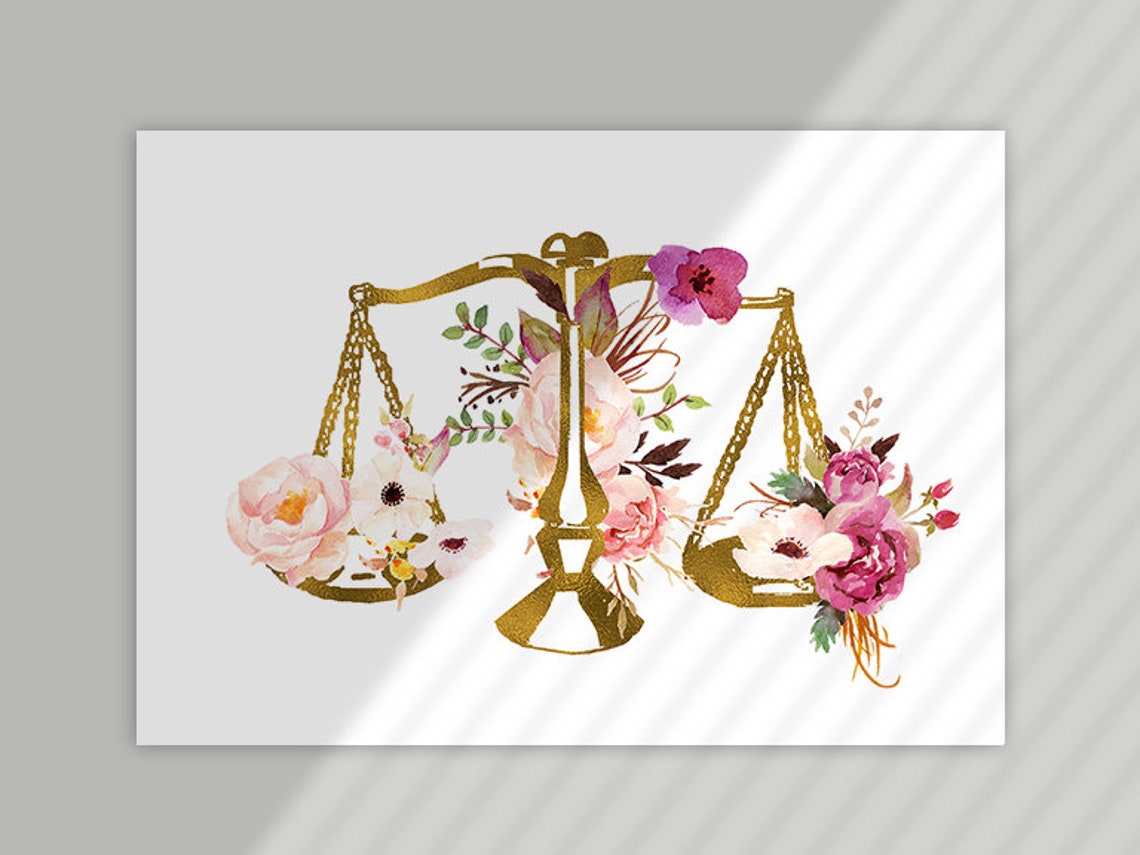 Lawyers Office Decor Gift for Lawyers Justice Art Print Law Scales Of Justice Watercolor Flower Canvas Prints