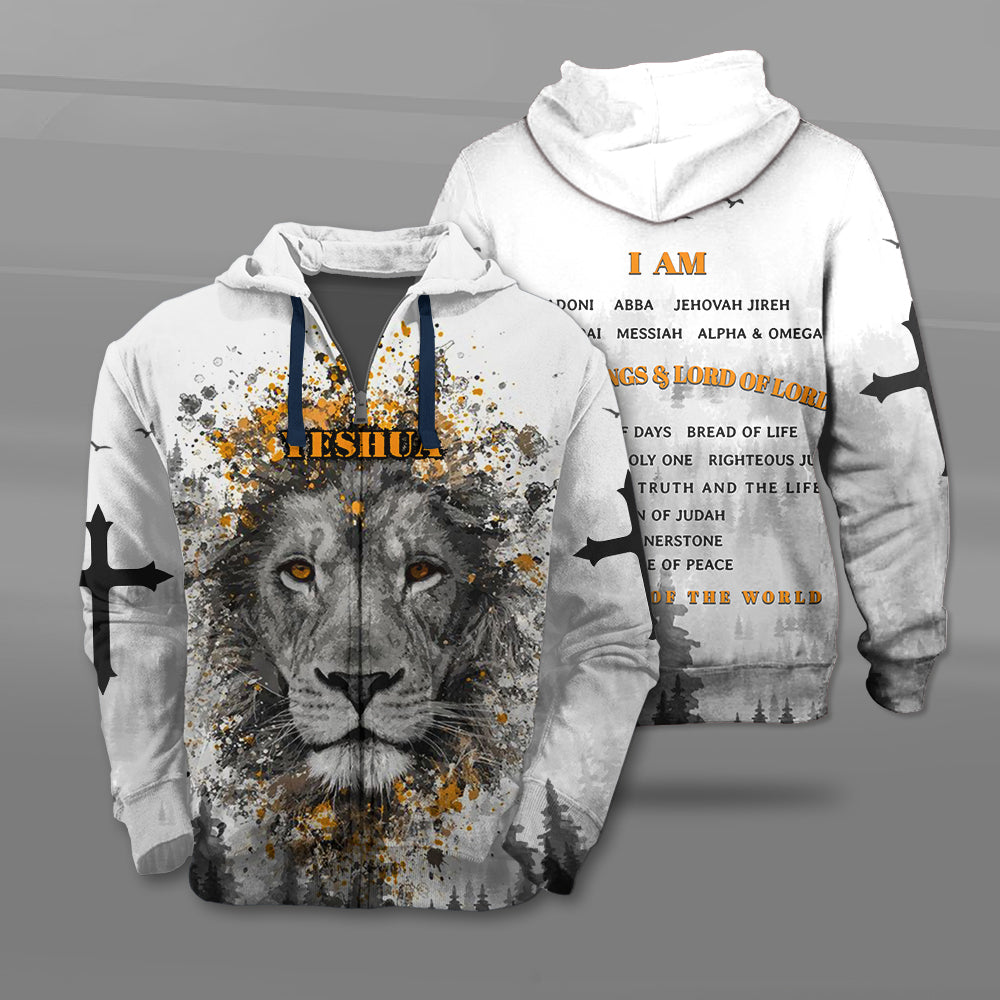 Jesus Lion of Judah I Am ( Name Of God ) King Of King Lord Of Lord 3D All Over Print T-Shirt And Hoodie