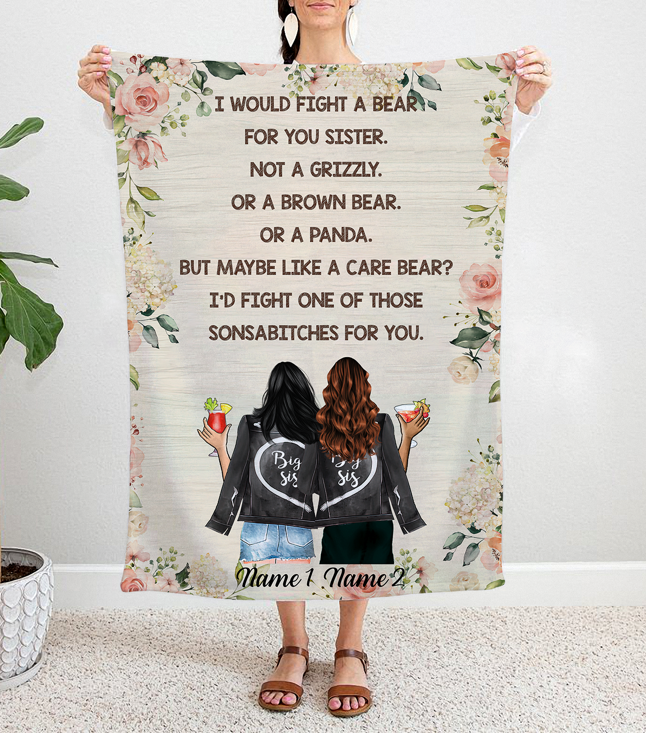 Personalized I Would Fight A Bear For You Sister Blanket