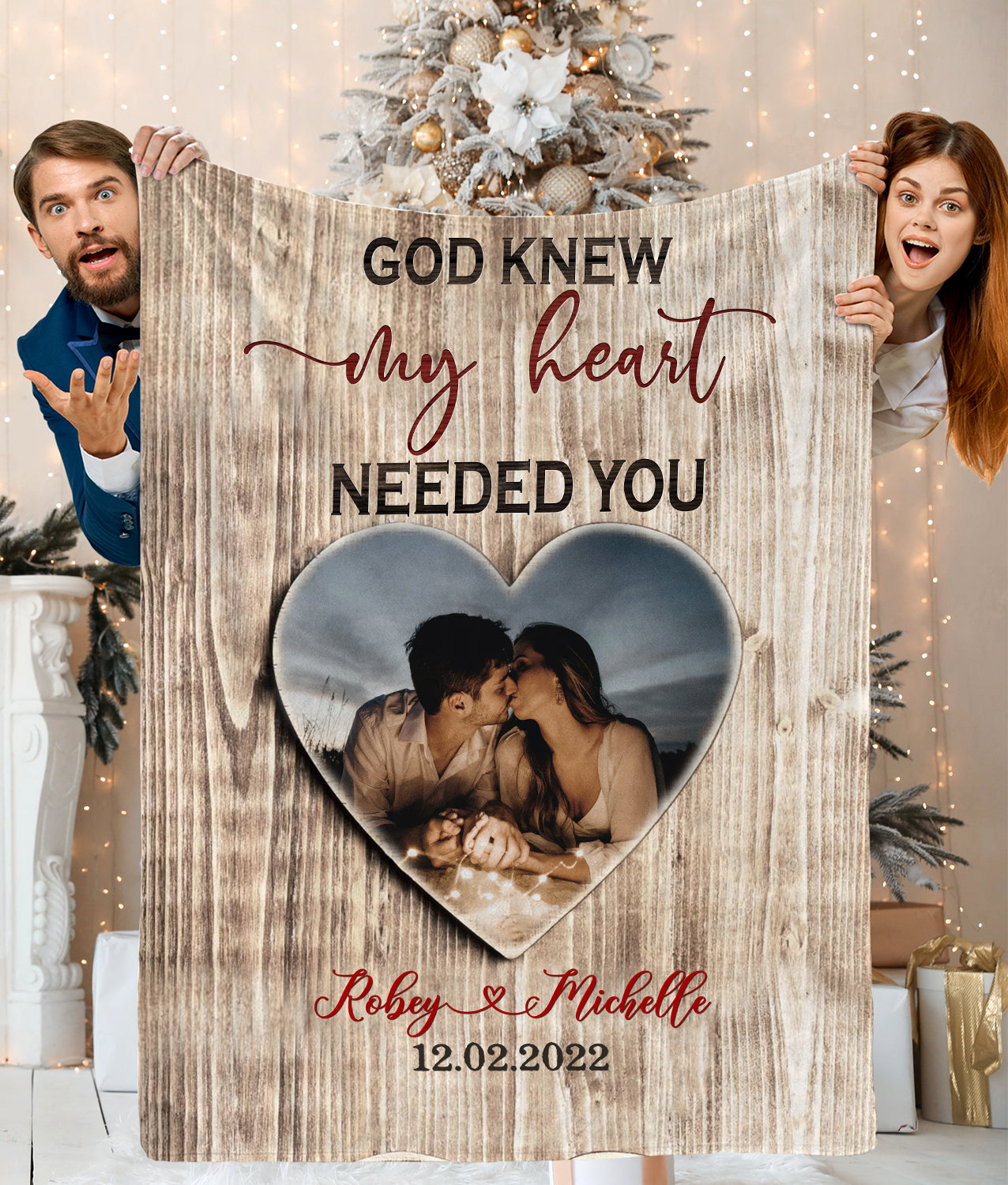 Personalized Couple Photo God Knew My Heart Needed You Blanket