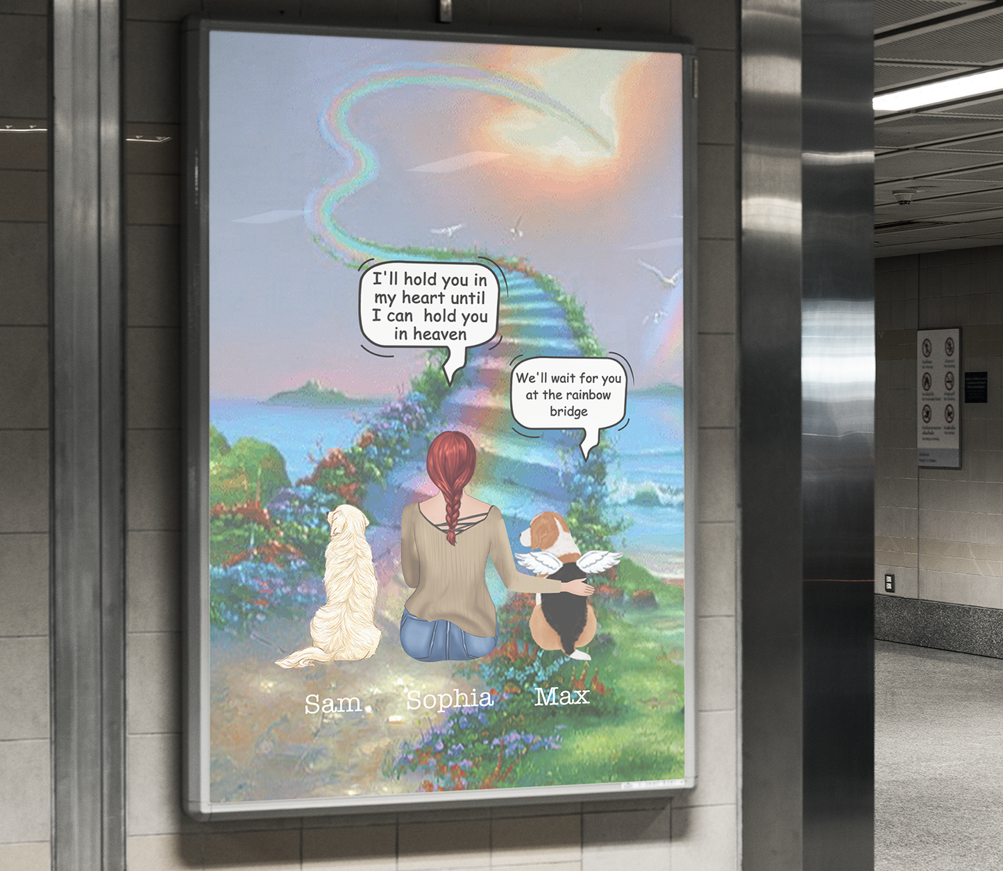 Personalized Dog Memorial Gifts, Waiting At The Door - Rainbow Bridge, Dog Mom, Dog Heaven Poster