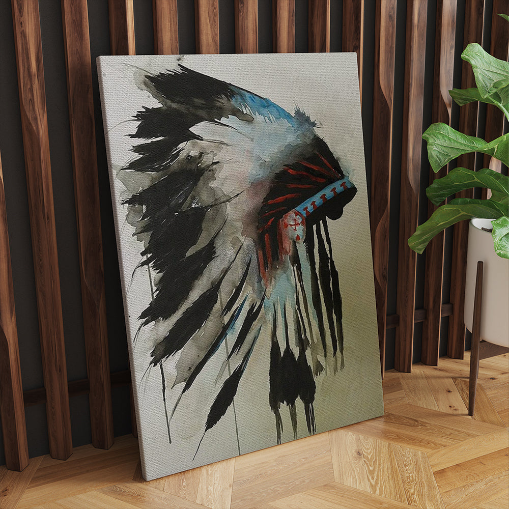 Native American Chief Headdress Feathers Canvas Prints