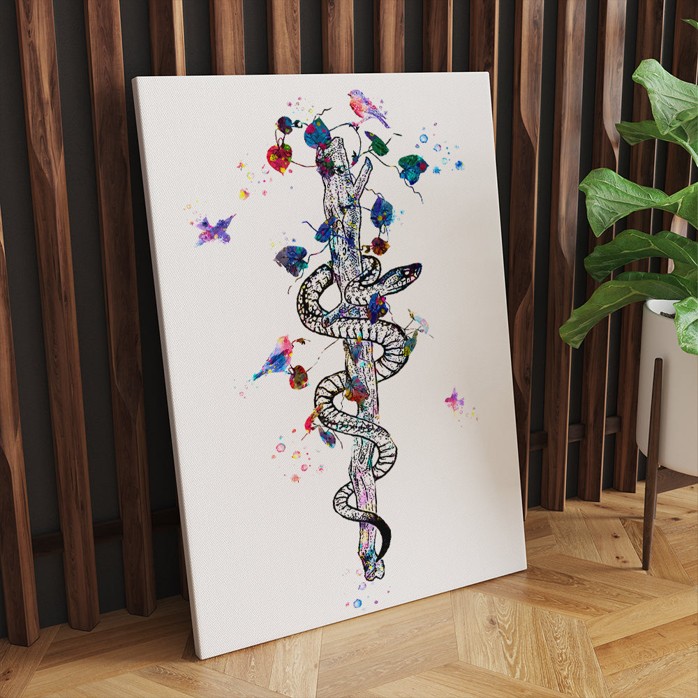 Rod Of Asclepius Flowers And Birds Watercolor Canvas For Doctor And Nurse Canvas Prints