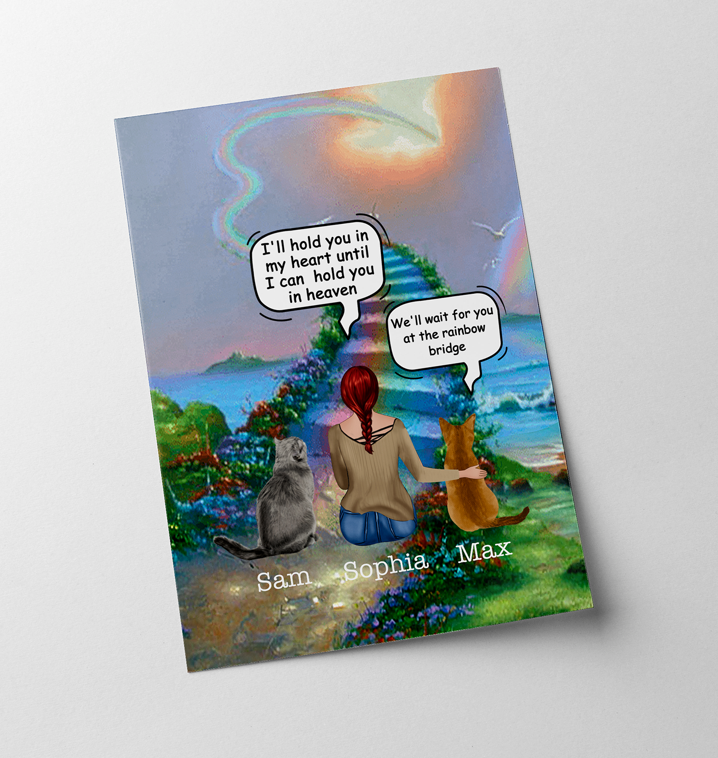 Personalized Cat Memorial Gifts, Waiting At The Door - Rainbow Bridge, Cat Mom, Cat Heaven - Standard Poster