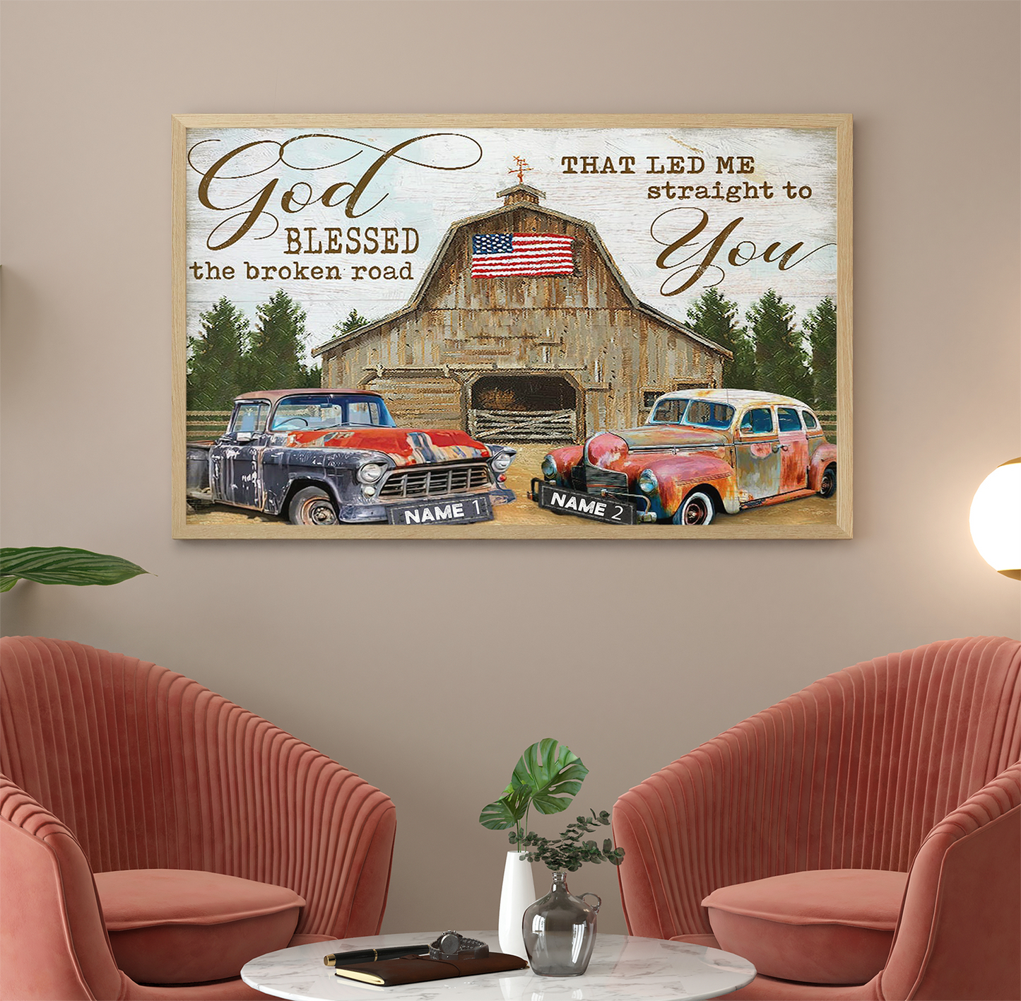 Personalized God Bless The Broken Road That Led Me Straight To You, Truck and Country Barn - Standard Poster