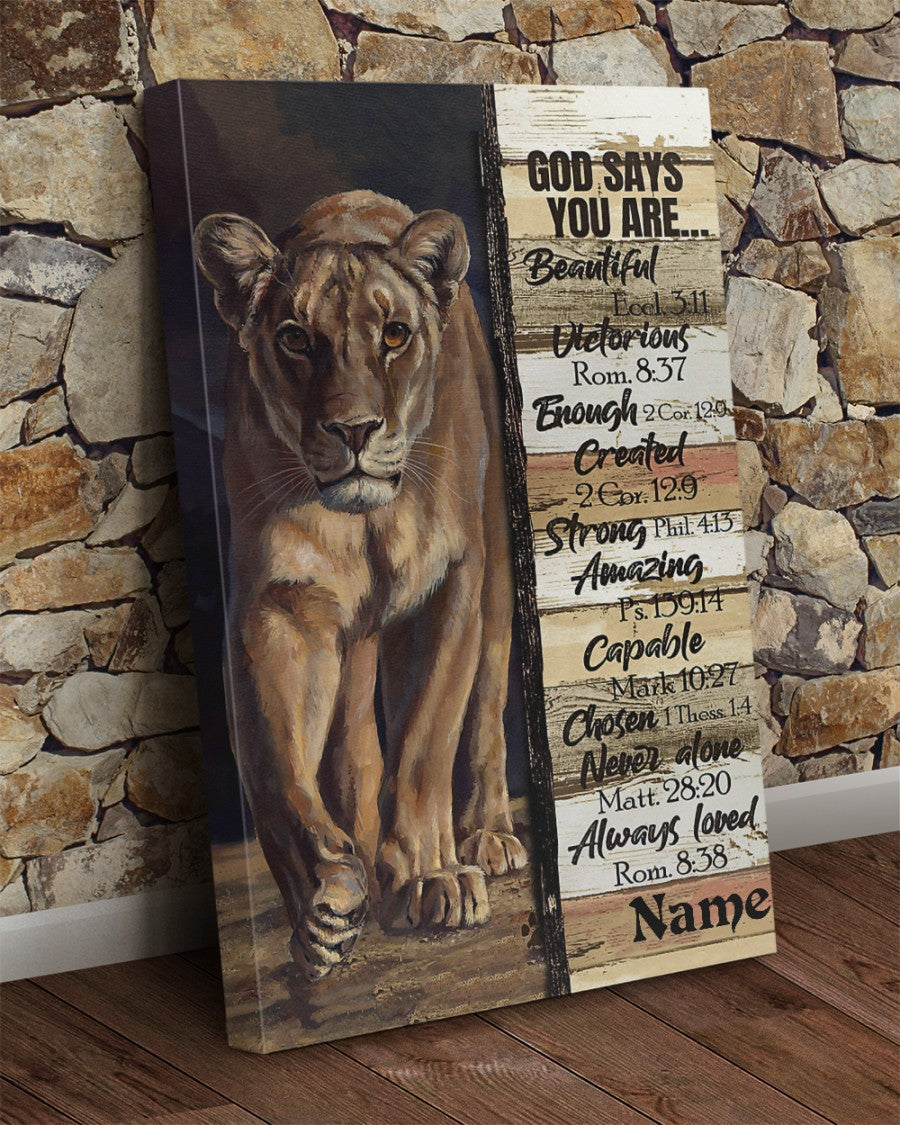 Lion God Say You Are Beautiful Victorious Created Strong Amazing Capable Chosen Never Alone Always Loved Canvas Prints