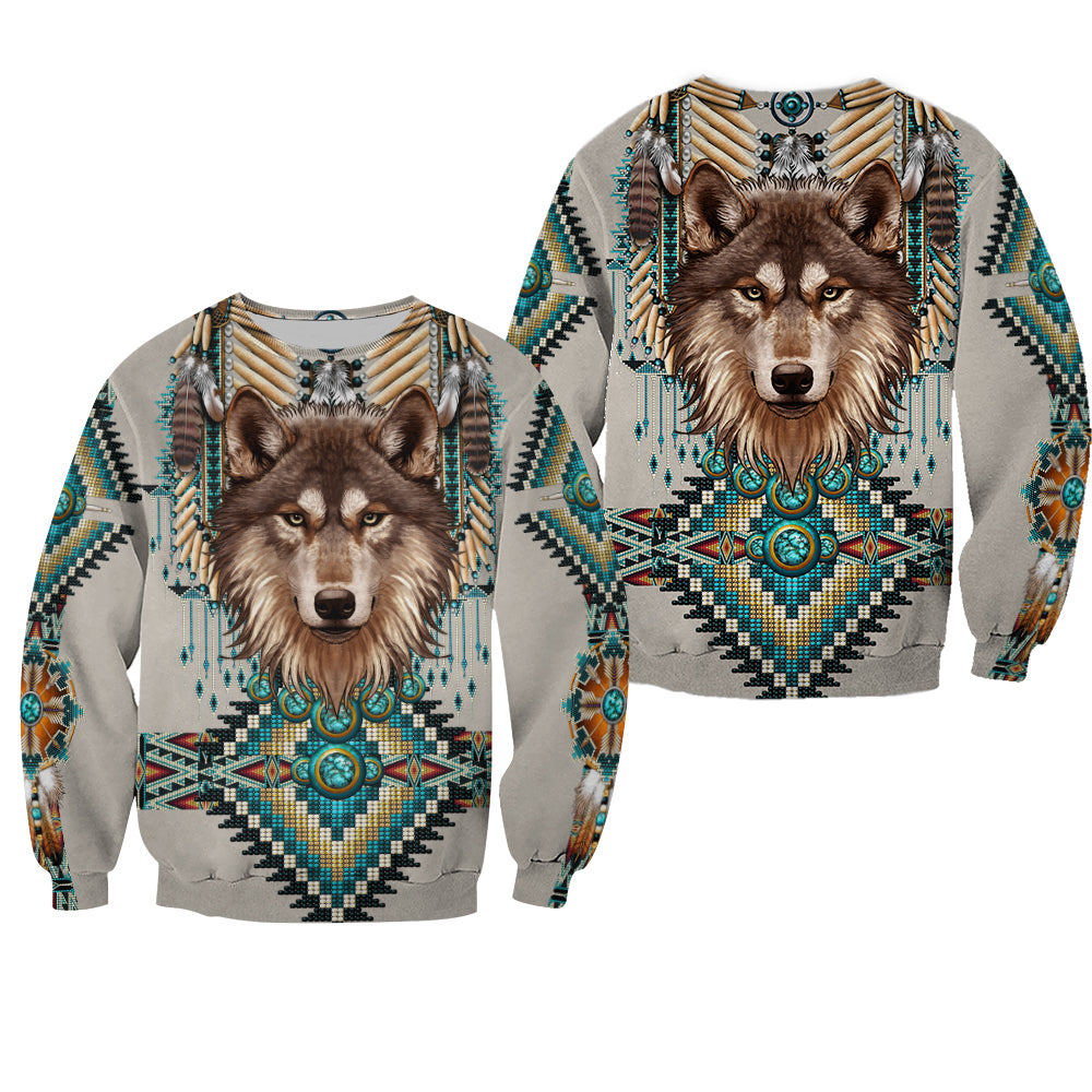 Native Spirit Wolf Native American 3D All Over Print Hoodie and Zip Hoodie