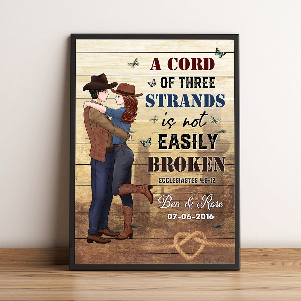 Personalized Couple Cowboy A Cord of Three Strands Is Not Easily Broken Ecclesiastes 4:9-12 Poster Canvas