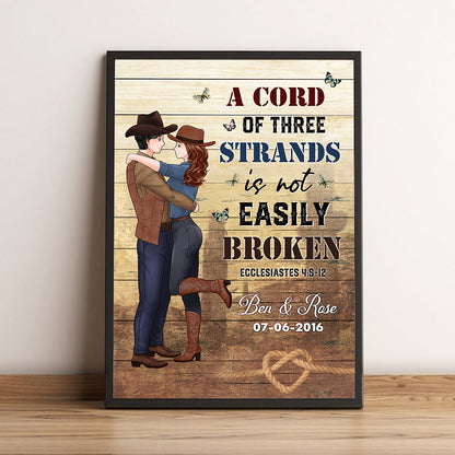 Personalized Couple Cowboy A Cord of Three Strands Is Not Easily Broken Ecclesiastes 4:9-12 Poster Canvas