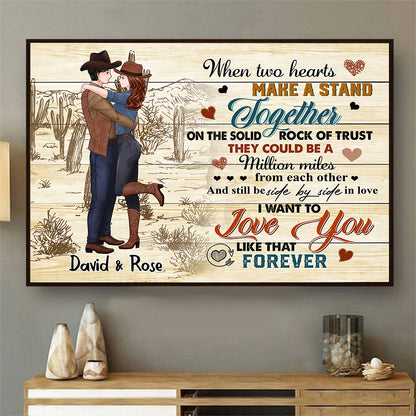 Personalized Cowboy Couple When Two Hearts Make A Stand Together Poster Canvas