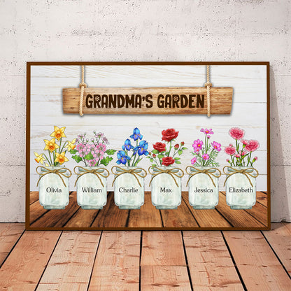 Personalized Grandma's Garden Custom Birth Month Flower Family Vase Poster Canvas