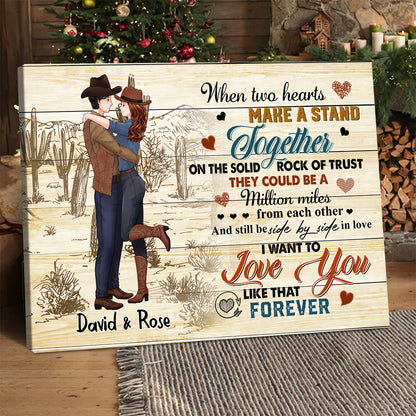 Personalized Cowboy Couple When Two Hearts Make A Stand Together Poster Canvas