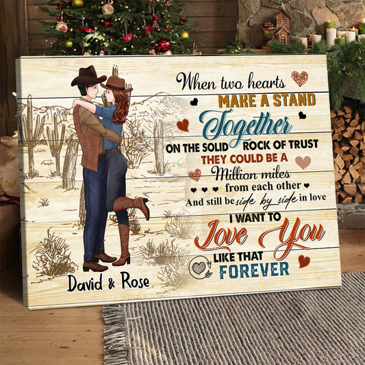 Personalized Cowboy Couple When Two Hearts Make A Stand Together Canvas Prints