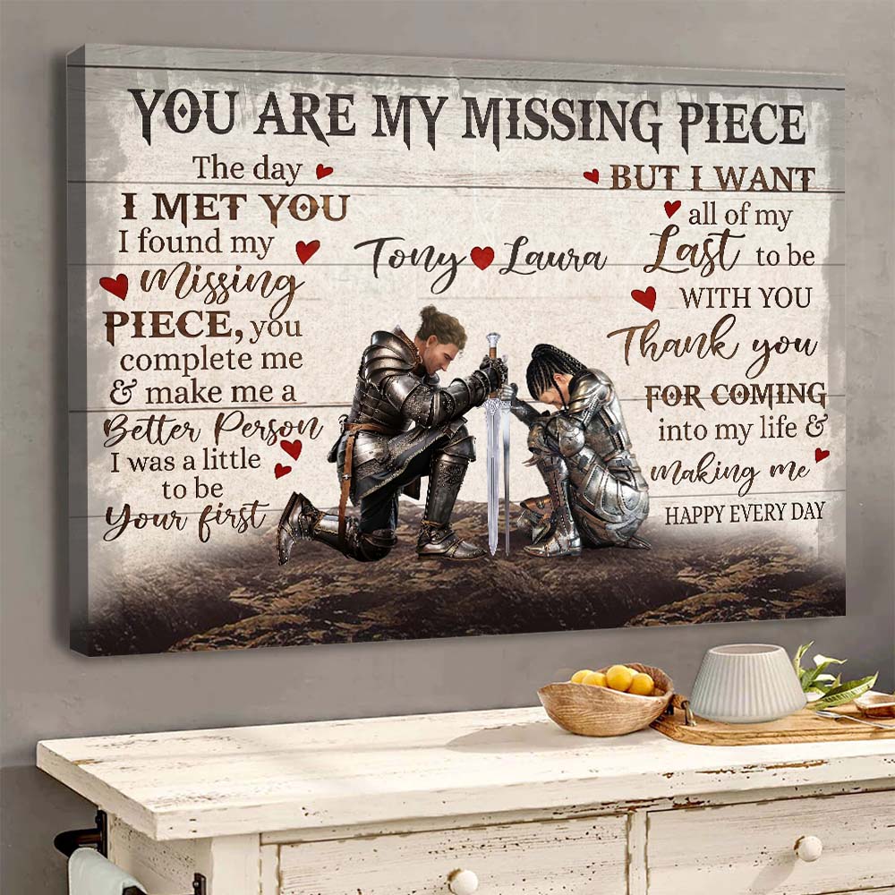 Personalized Couple Warrior The Day I Met You I Found My Missing Piece Poster Canvas