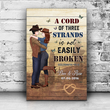 Personalized Couple Cowboy A Cord of Three Strands Is Not Easily Broken Ecclesiastes 4:9-12 Poster Canvas