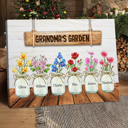 Personalized Grandma's Garden Custom Birth Month Flower Family Vase Poster Canvas