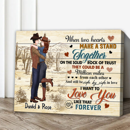 Personalized Cowboy Couple When Two Hearts Make A Stand Together Poster Canvas