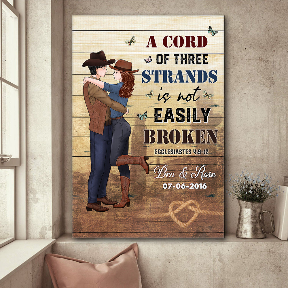 Personalized Couple Cowboy A Cord of Three Strands Is Not Easily Broken Ecclesiastes 4:9-12 Canvas Prints