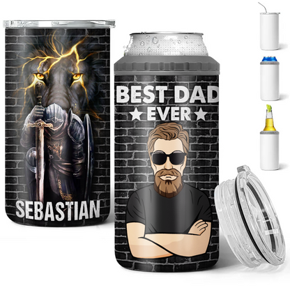 Personalized Best Dad Ever Man Warrior of God  4-in-1 Cooler Tumbler