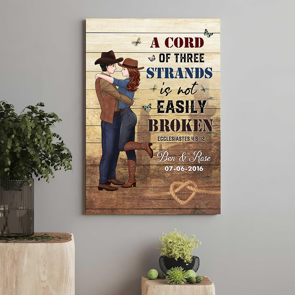 Personalized Couple Cowboy A Cord of Three Strands Is Not Easily Broken Ecclesiastes 4:9-12 Canvas Prints