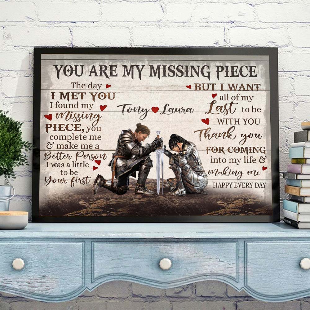 Personalized Couple Warrior The Day I Met You I Found My Missing Piece Poster Canvas