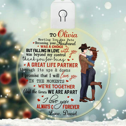 Personalized Couple Cowboy To My Wife Meeting You Was Fate Led Acrylic Ornament