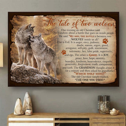 Native American Tale of Two Wolves Prints Linen Poster Canvas Prints
