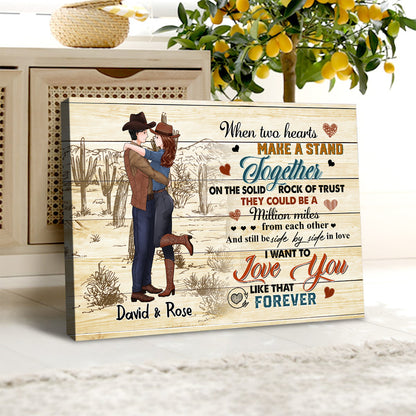 Personalized Cowboy Couple When Two Hearts Make A Stand Together Poster Canvas