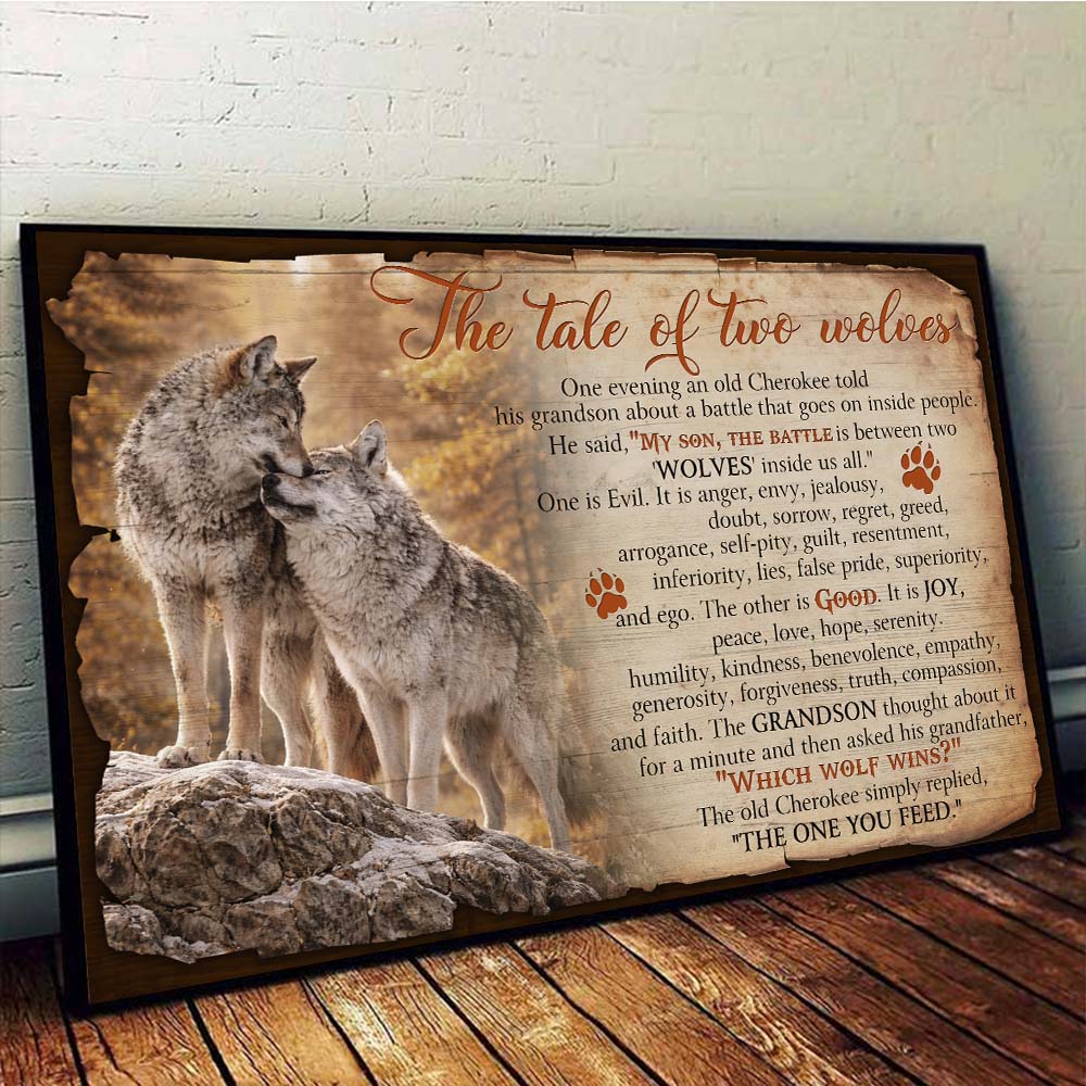 Native American Tale of Two Wolves Prints Linen Poster Canvas Prints