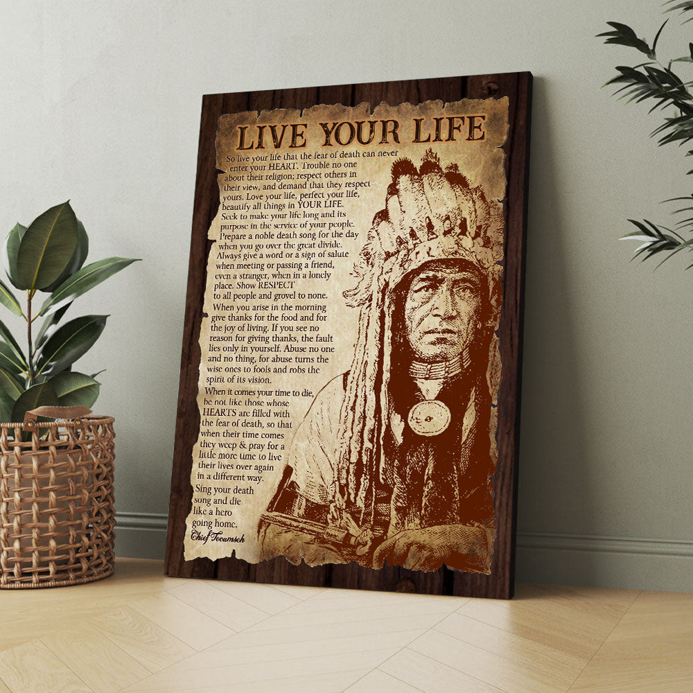 Native American Chief Tecumseh Poem Print American Shawnee Motivational Wall Art Poster Canvas