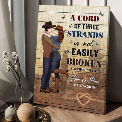 Personalized Couple Cowboy A Cord of Three Strands Is Not Easily Broken Ecclesiastes 4:9-12 Canvas Prints