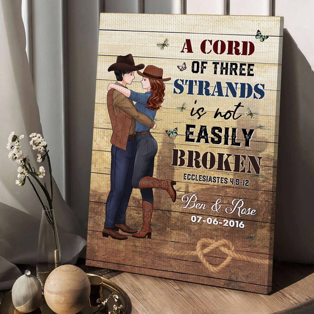 Personalized Couple Cowboy A Cord of Three Strands Is Not Easily Broken Ecclesiastes 4:9-12 Canvas Prints