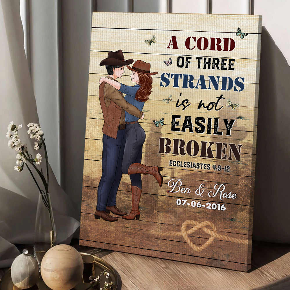 Personalized Couple Cowboy A Cord of Three Strands Is Not Easily Broken Ecclesiastes 4:9-12 Poster Canvas