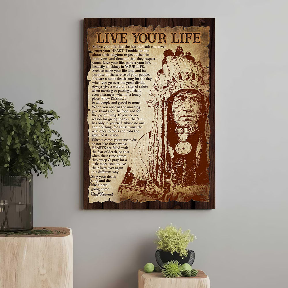 Native American Chief Tecumseh Poem Print American Shawnee Motivational Wall Art Poster Canvas