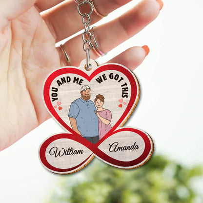 Personalized Infinity Couple Fat Funny Hugging You And Me We Got This Wooden Keychain