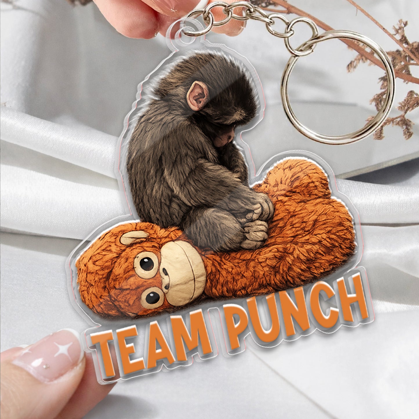 Team Punch Baby Monkey Punch with Plush Toy Acrylic Keychain