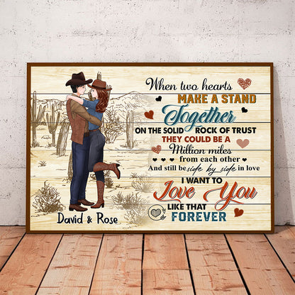 Personalized Cowboy Couple When Two Hearts Make A Stand Together Poster Canvas