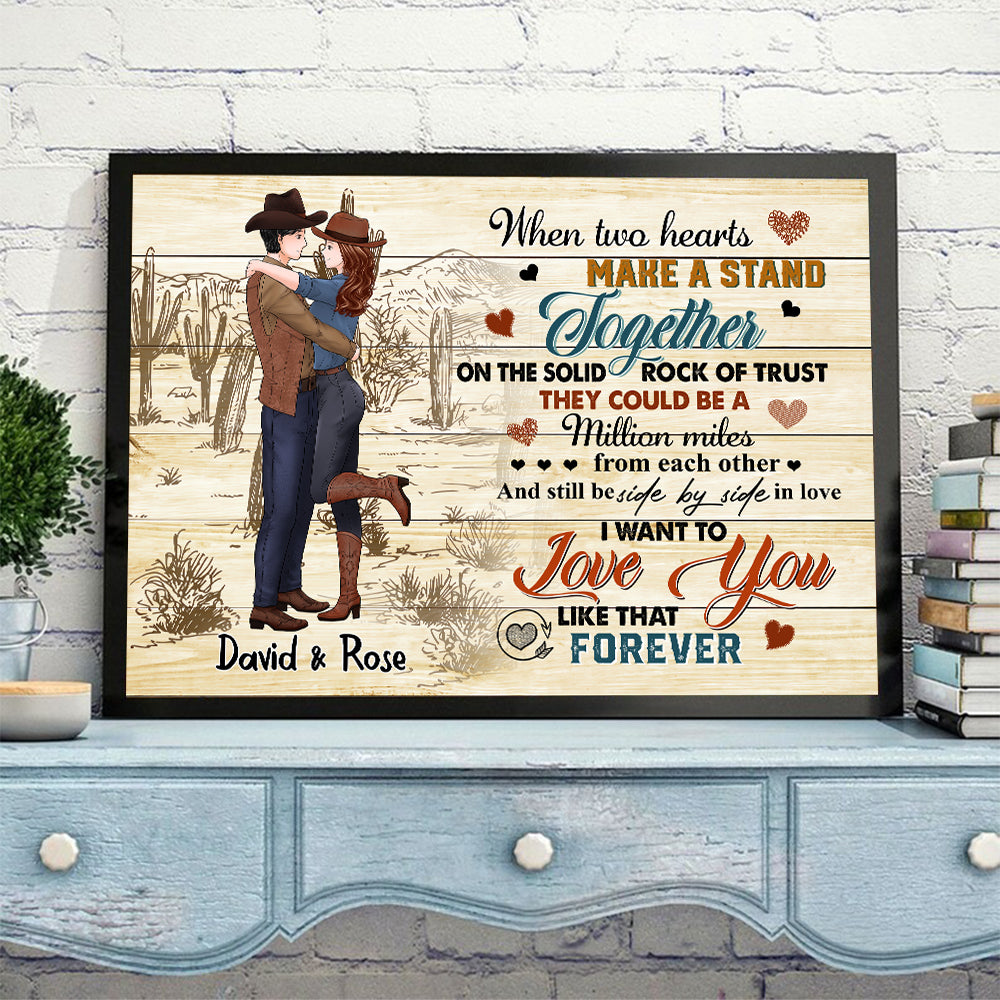 Personalized Cowboy Couple When Two Hearts Make A Stand Together Poster Canvas