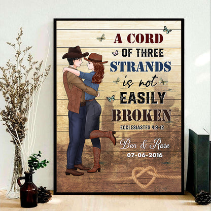 Personalized Couple Cowboy A Cord of Three Strands Is Not Easily Broken Ecclesiastes 4:9-12 Poster Canvas