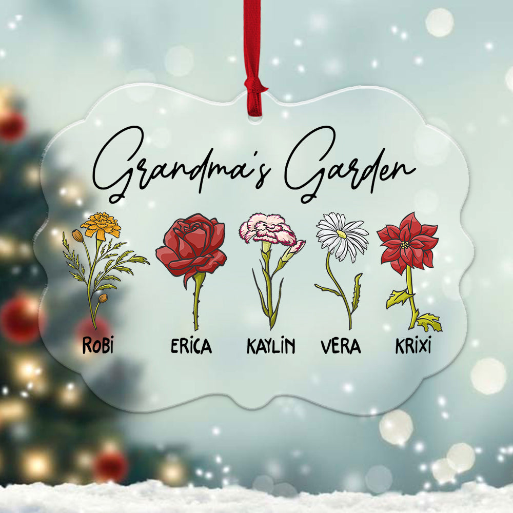 Personalized Grandma's Garden Custom Birth Month Flower Family Acrylic Ornament