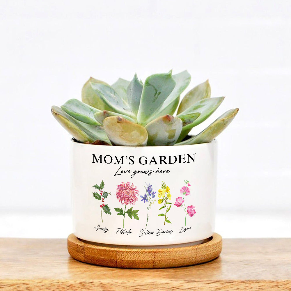 Personalized Mom's Garden Custom Birth Month Flower Family Plant Pot