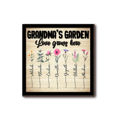 Personalized Grandma's Garden, Custom Birth Month Flower Family Love Grows Here 2 Layers Wooden Plaque