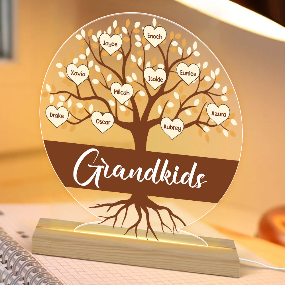 Personalized Family Tree Heart Acrylic Plaque LED Light Night