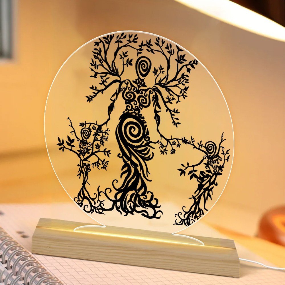 The Tree Of Life Norse Myths The Mother Viking Mother With Children Acrylic LED Light Night