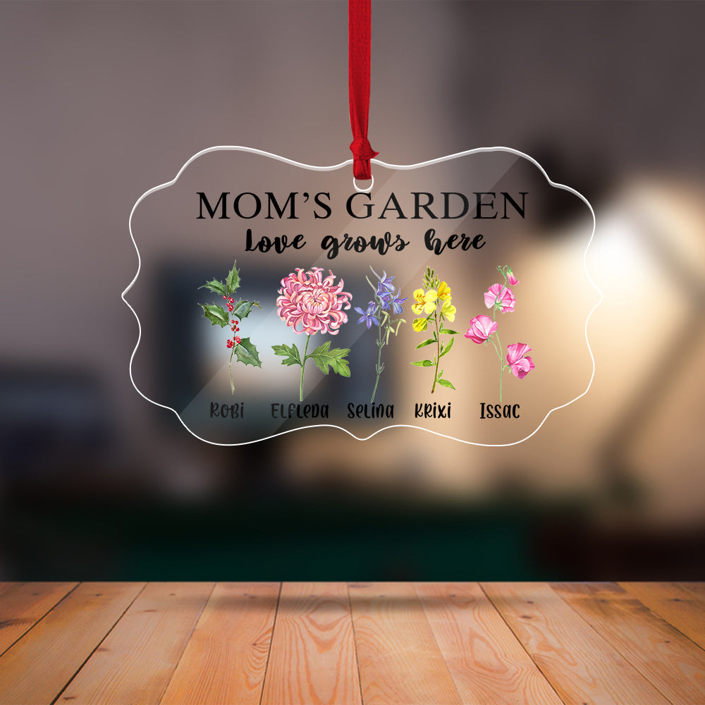 Personalized Mom's Garden Custom Birth Month Flower Family Acrylic Ornament