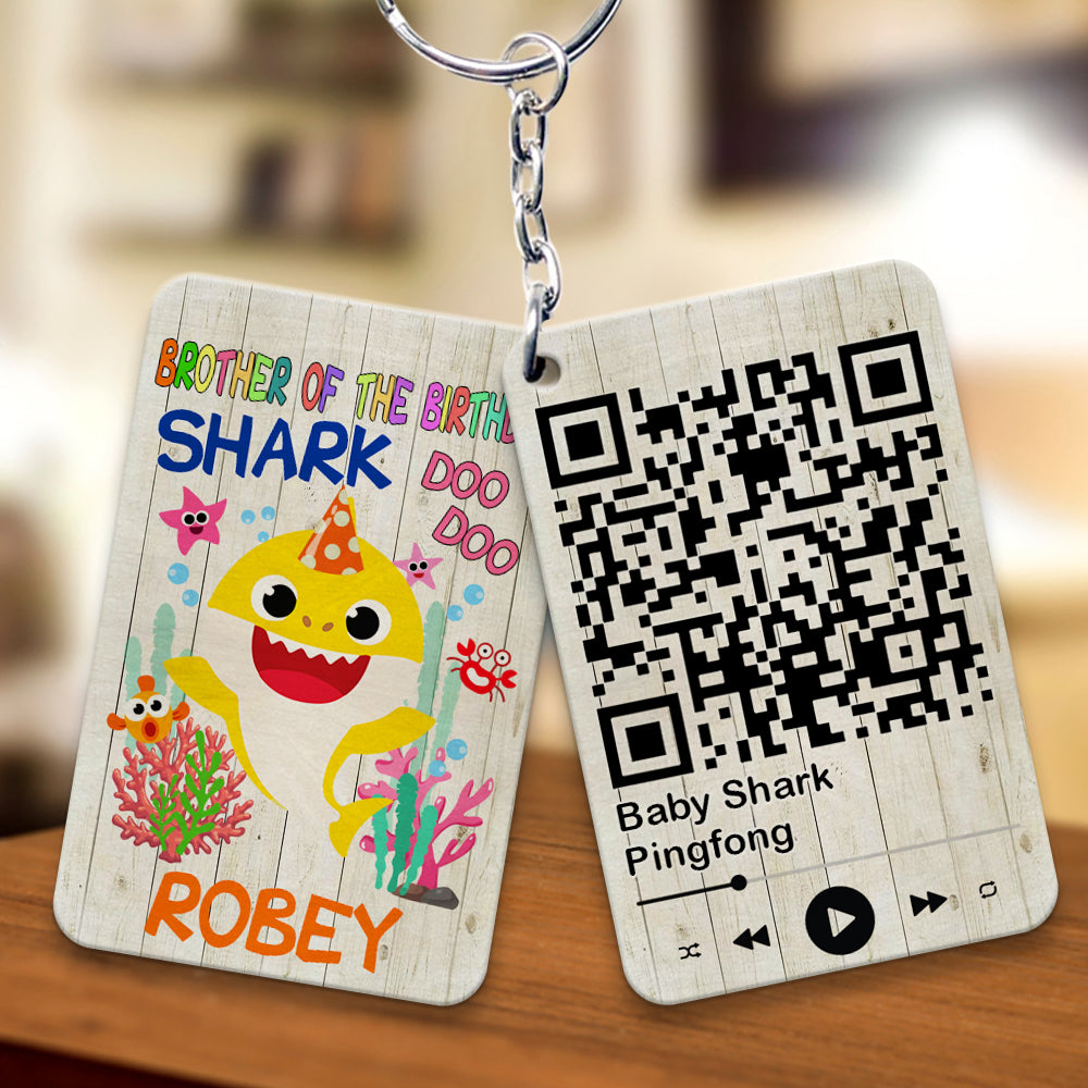 Personalized Family Baby Shark Birthday Wooden Keychain