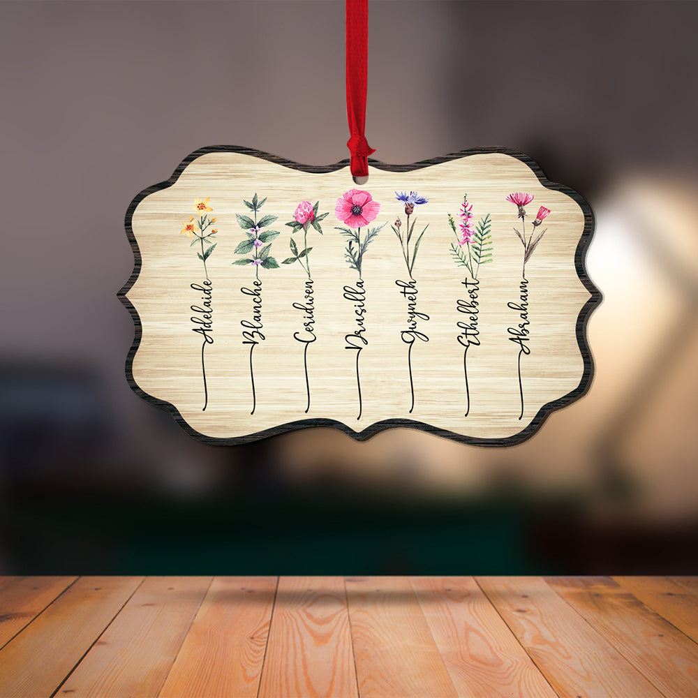 Personalized Family Birth Month Flowers Wooden Ornament