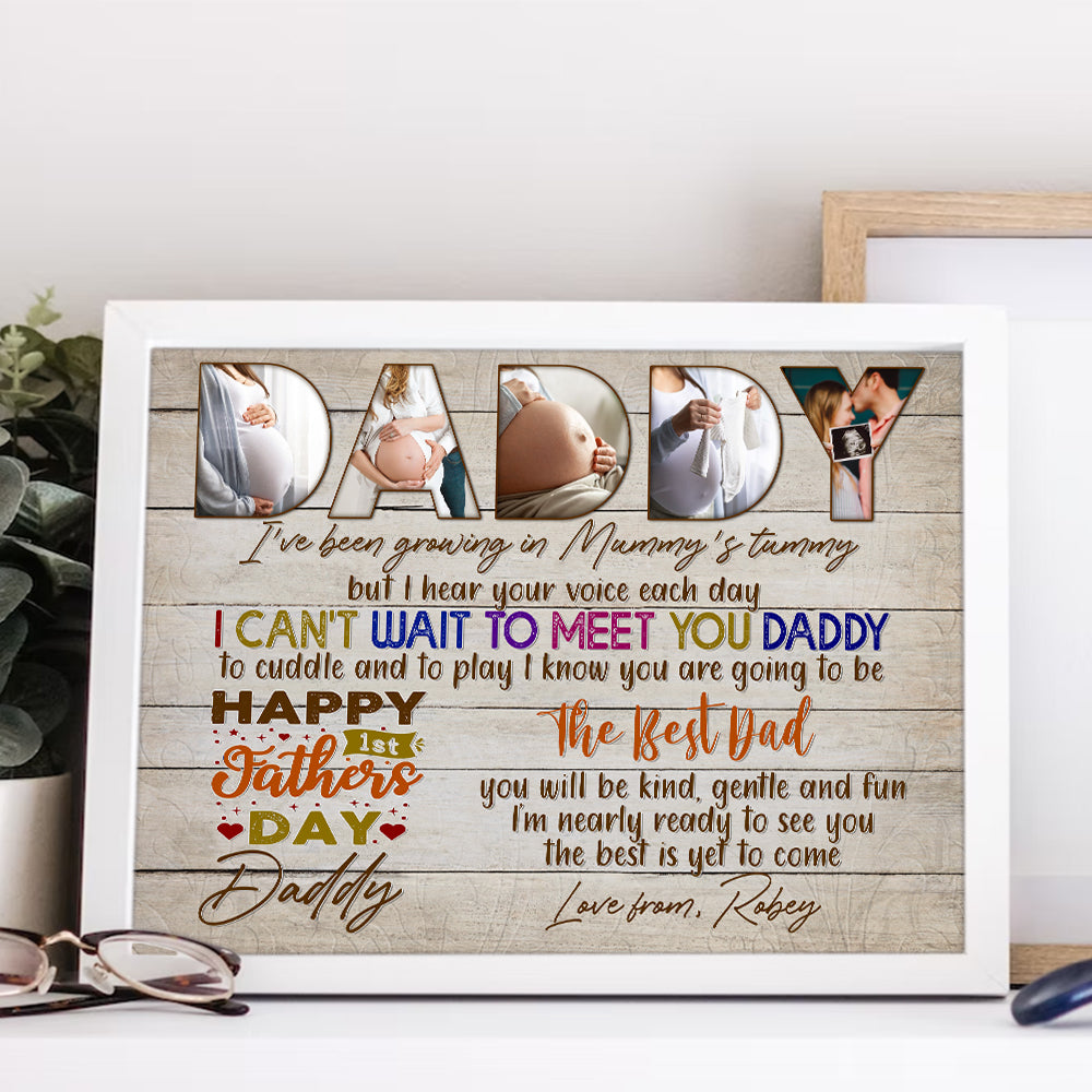 Personalized Photo First Time Father Is Day I Can Not Wait To Meet You Canvas Prints And Poster